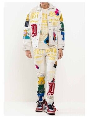 First Row Art Dealer Graphic Nostalgic Fit Trucker Jacket Size S